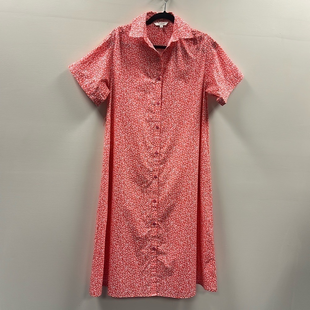 Tucker Sarah Shirtdress Orange/Coral Ditsy Floral Print Cotton XS Cottagecore